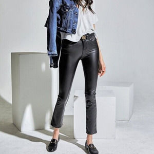 McGuire | Black Gainsborough Vegan Faux Leather Cropped Bootcut Flare Leg Pants